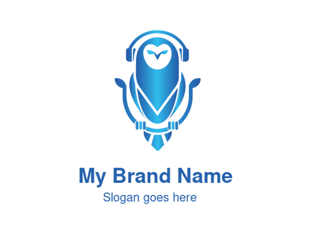 Vibrant Blue Owl with Headphones and Tie Symbol Logo Design for Smart Education and Tech-Savvy Learning Branding